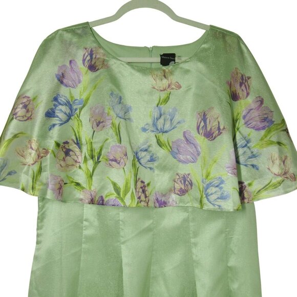 MAISON TARA 24W Floral Cottagecore FAIRY Green Tulips Easter Spring Cape Dress - Picture 2 of 12
